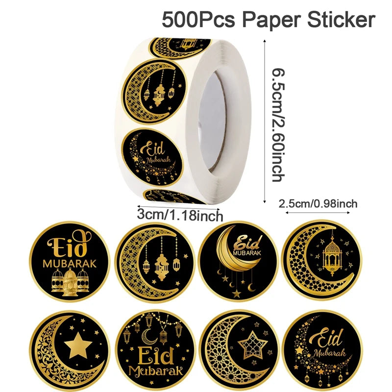 500Pcs Eid Mubarak White & Gold Stickers – Perfect for Ramadan & Islamic Party Decorations - Arabic Vibes by Rolla