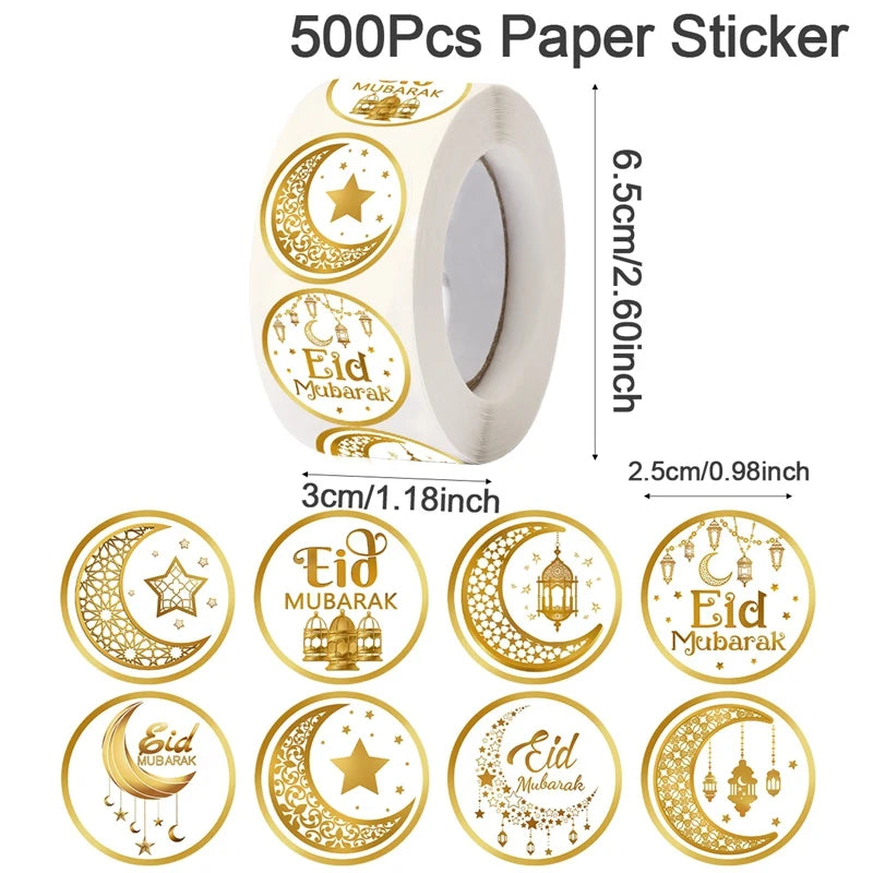 500Pcs Eid Mubarak White & Gold Stickers – Perfect for Ramadan & Islamic Party Decorations - Arabic Vibes by Rolla