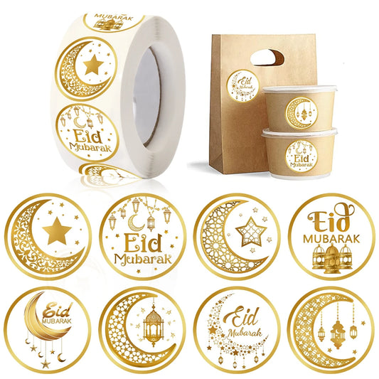 500Pcs Eid Mubarak White & Gold Stickers – Perfect for Ramadan & Islamic Party Decorations - Arabic Vibes by Rolla