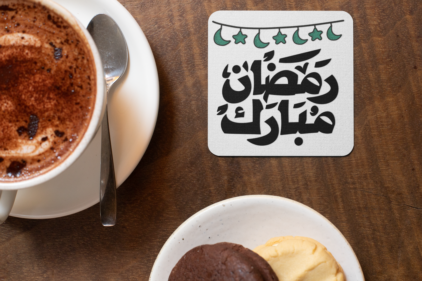 Ramadan Mubarak - Crescent and Stars Design | Cork-back coaster - Arabic Vibes by Rolla