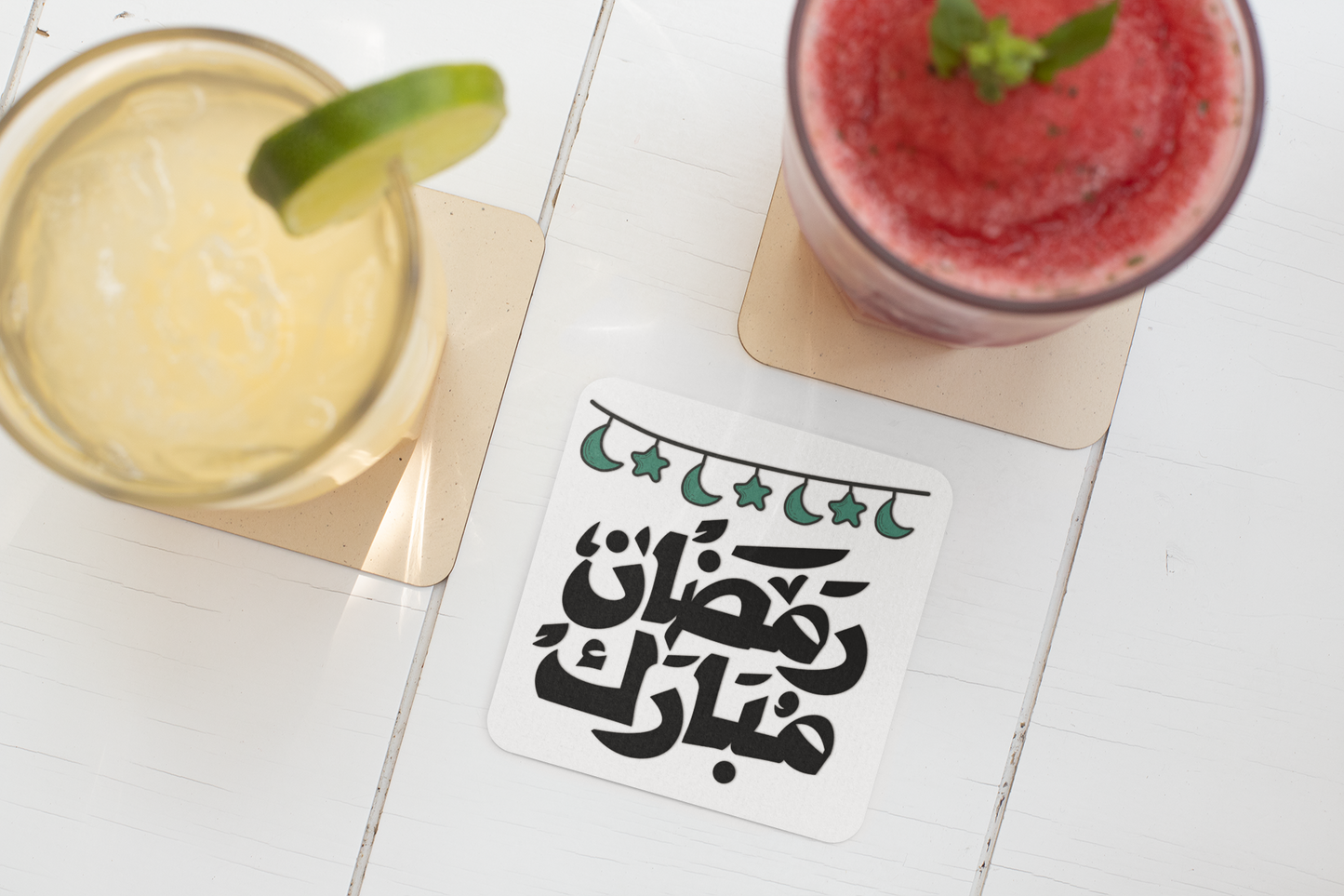 Ramadan Mubarak - Crescent and Stars Design | Cork-back coaster - Arabic Vibes by Rolla