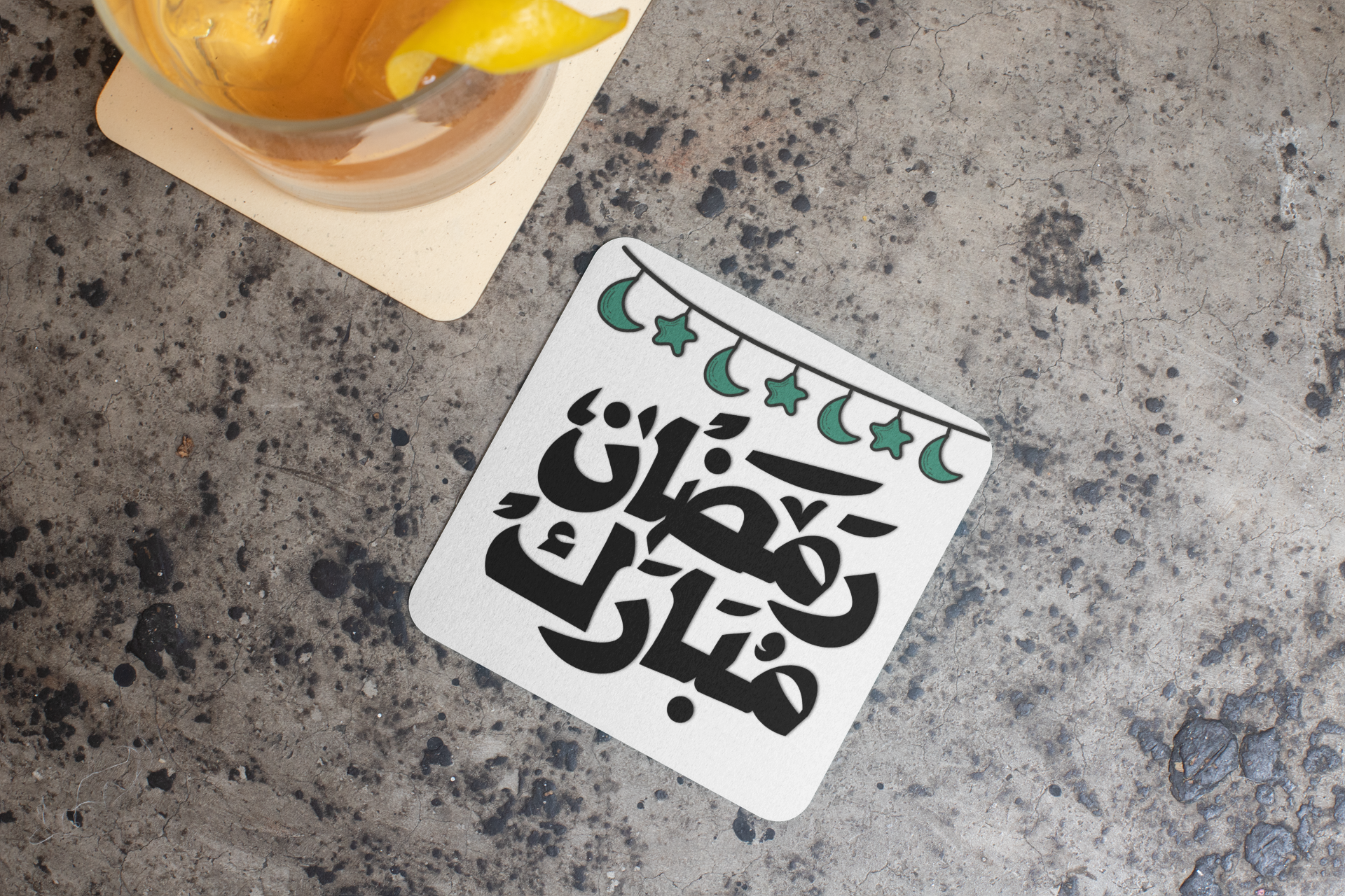 Ramadan Mubarak - Crescent and Stars Design | Cork-back coaster - Arabic Vibes by Rolla